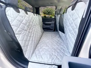 4Knines Dog Floor Hammock for Truck & Crew Cab with Fold Up Seats – Back Seat Pet Cover for Dogs – Compatible with Ram and Nissan Full Size Trucks (Driver Side Split, Grey)