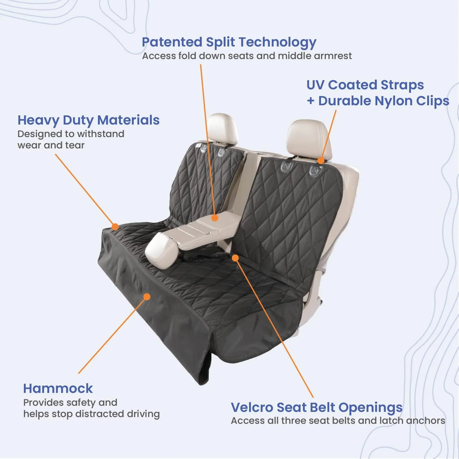 4Knines Dog Hammock for Cars, SUVs, and Small Trucks (Regular Size, Grey) – Rear Seat Cover for 60/40 Split Bench w/Armrest & Seatbelt Access – Heavy Duty, Waterproof, Easy Install, Machine Washable
