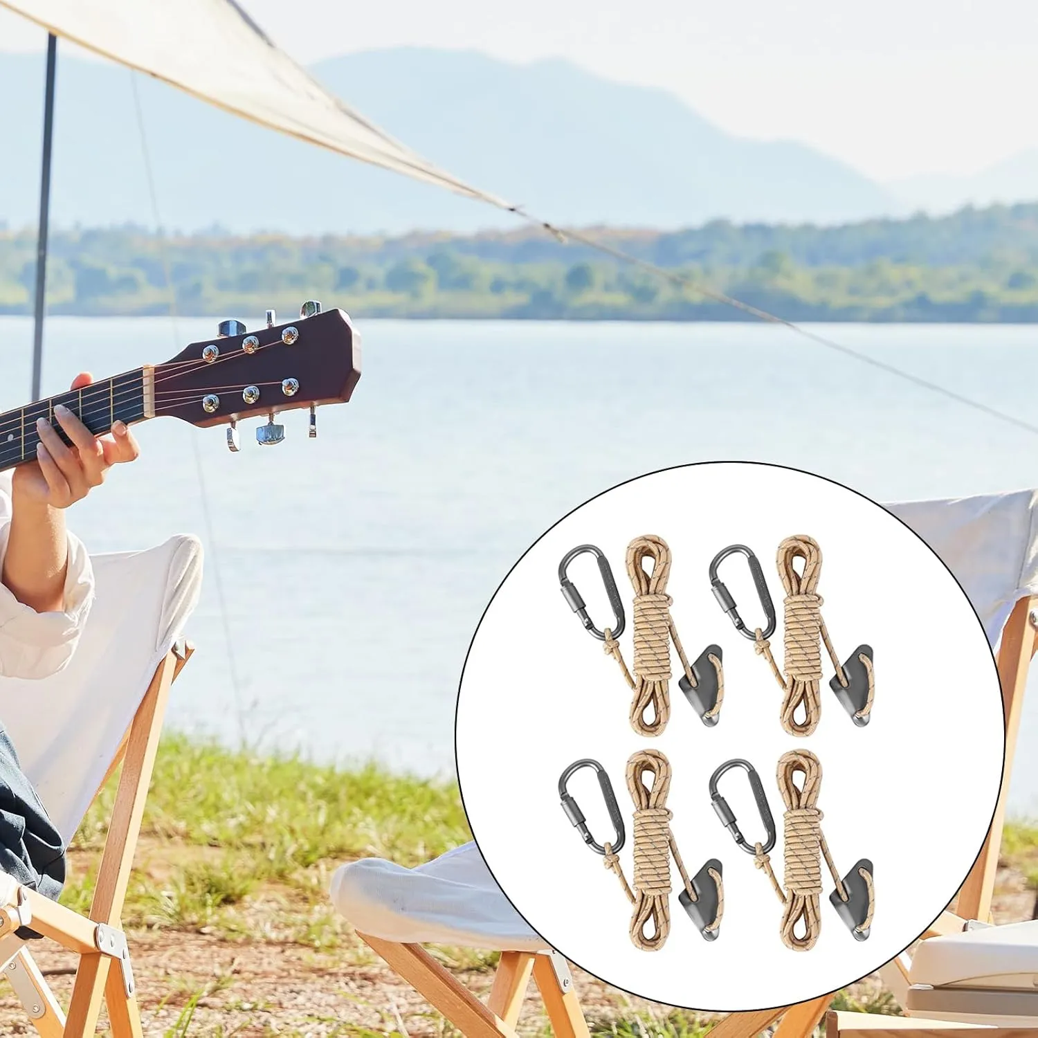 4Pcs Reflective Guyline with Tent Rope Tensioners High Strength Tent Paracords Outdoor Camping Guylines Ropes Easy to Use