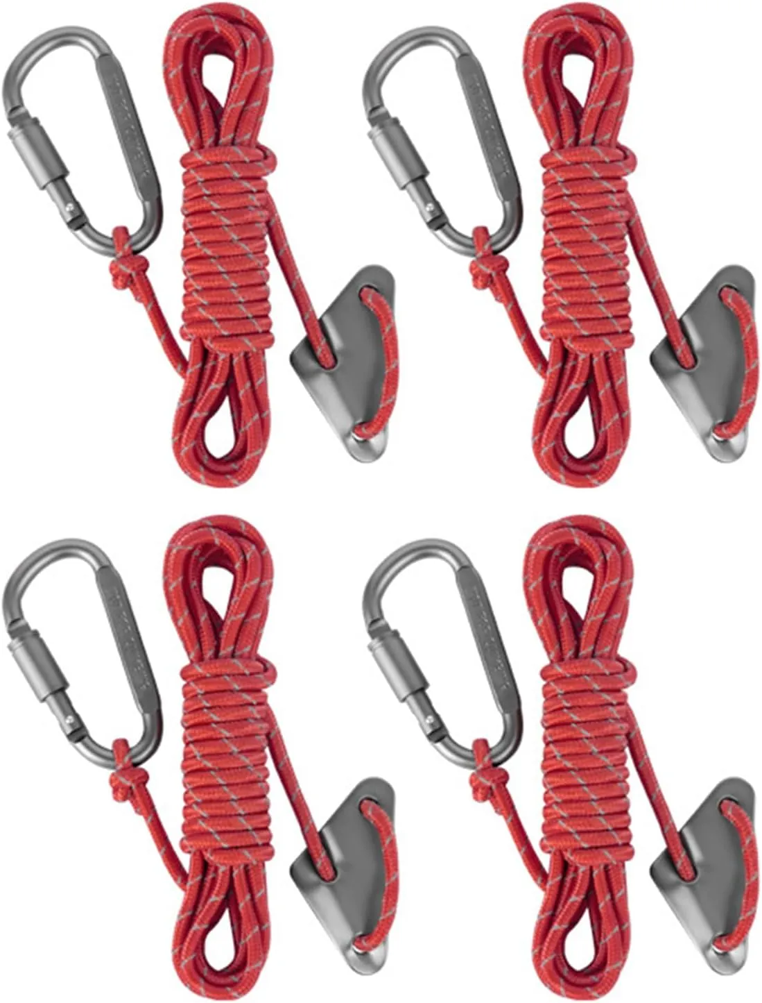4Pcs Reflective Tent Guy Rope Outdoor Tent Guide Rope with Locking Carabiner Clip Winds Line for Awning Camping Enduring