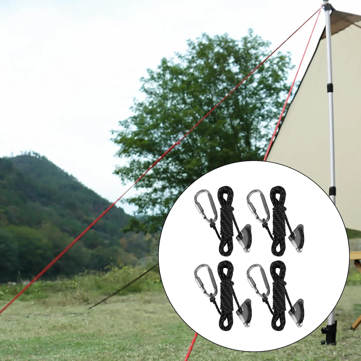 4Pcs Reflective Tent Guy Ropes Outdoor Tent Guide Rope Winds Line with Aluminum Guy Rope Tensioner for Camping Hiking