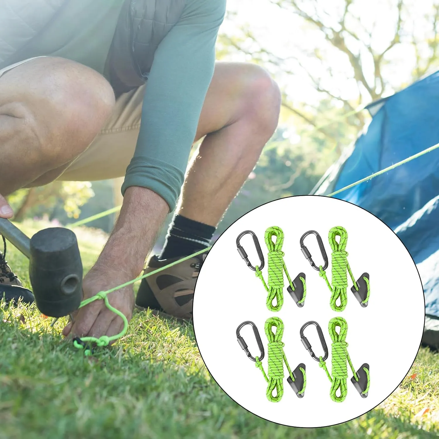 4Pcs Reflective Tent Guy Ropes Outdoor Tent Guide Rope Winds Line with Aluminum Guy Rope Tensioner for Camping Hiking