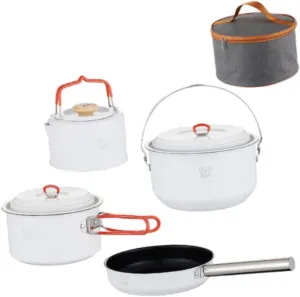 4X Camping Cookware Set Fry Pan Kettle Nonstick Lightweight Camping Pot and Pan Outdoor Cook Gear for Fishing Travel Campfire