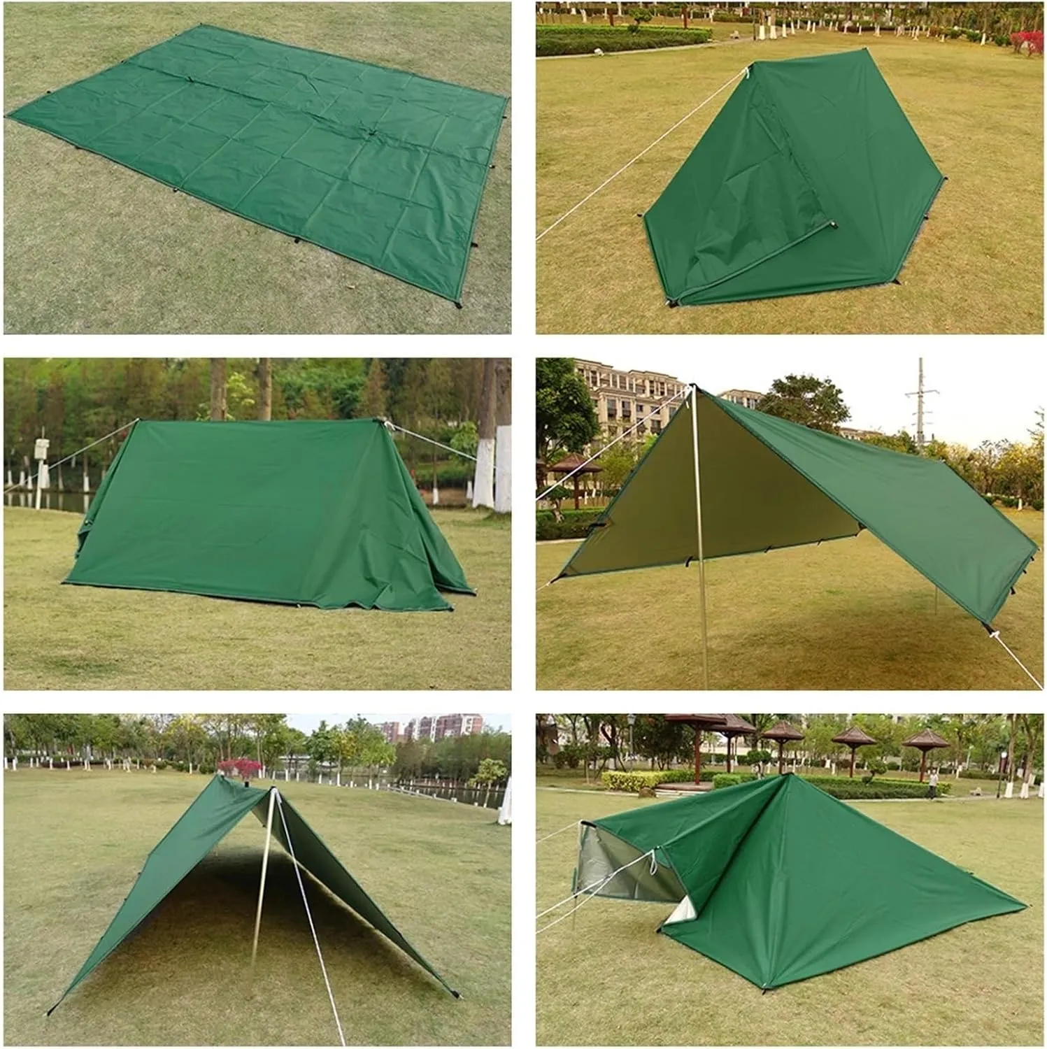 4x4m 4x3m 3x3m 19 Hang Points Tent Tarp Survival Sun Shelter Shade Canopy Outdoor Backpacking Waterproof Camping Awning Sunshade for Outdoors, Picnic(3x3.0m Khaki)