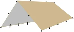 4x4m 4x3m 3x3m 19 Hang Points Tent Tarp Survival Sun Shelter Shade Canopy Outdoor Backpacking Waterproof Camping Awning Sunshade for Outdoors, Picnic(3x3.0m Khaki)