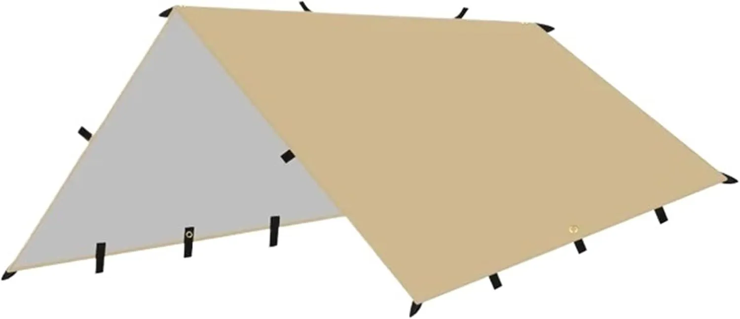 4x4m 4x3m 3x3m 19 Hang Points Tent Tarp Survival Sun Shelter Shade Canopy Outdoor Backpacking Waterproof Camping Awning Sunshade for Outdoors, Picnic(3x3.0m Khaki)