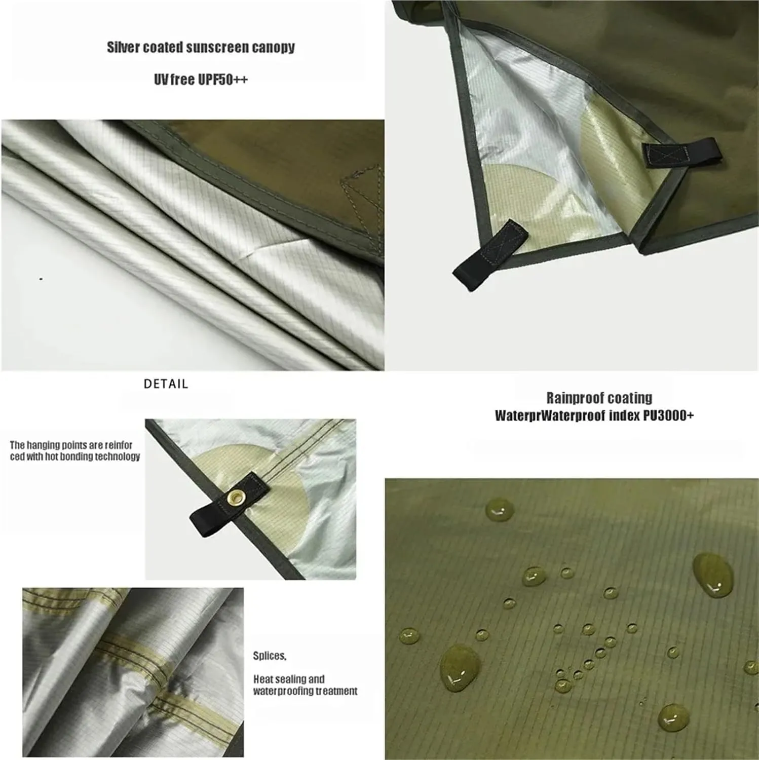 4x4m 4x3m 3x3m Tarp Tent Waterproof Camping UV Protection Outdoor Hiking Backpacking Tent Tarp Camping Tourist Beach Sun Shelter(3X4 Green)