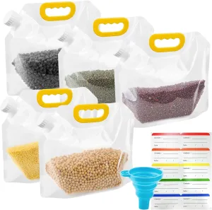 5 Pcs Cereal Storage Bag,1.3" Large Caliber Each for 3L/88oz, BPA Free Dispenser Plastic Cereal Containers Bag, with Lids Grain Moisture-Proof Sealed Bag for Outdoors Hiking Emergency Water Bag