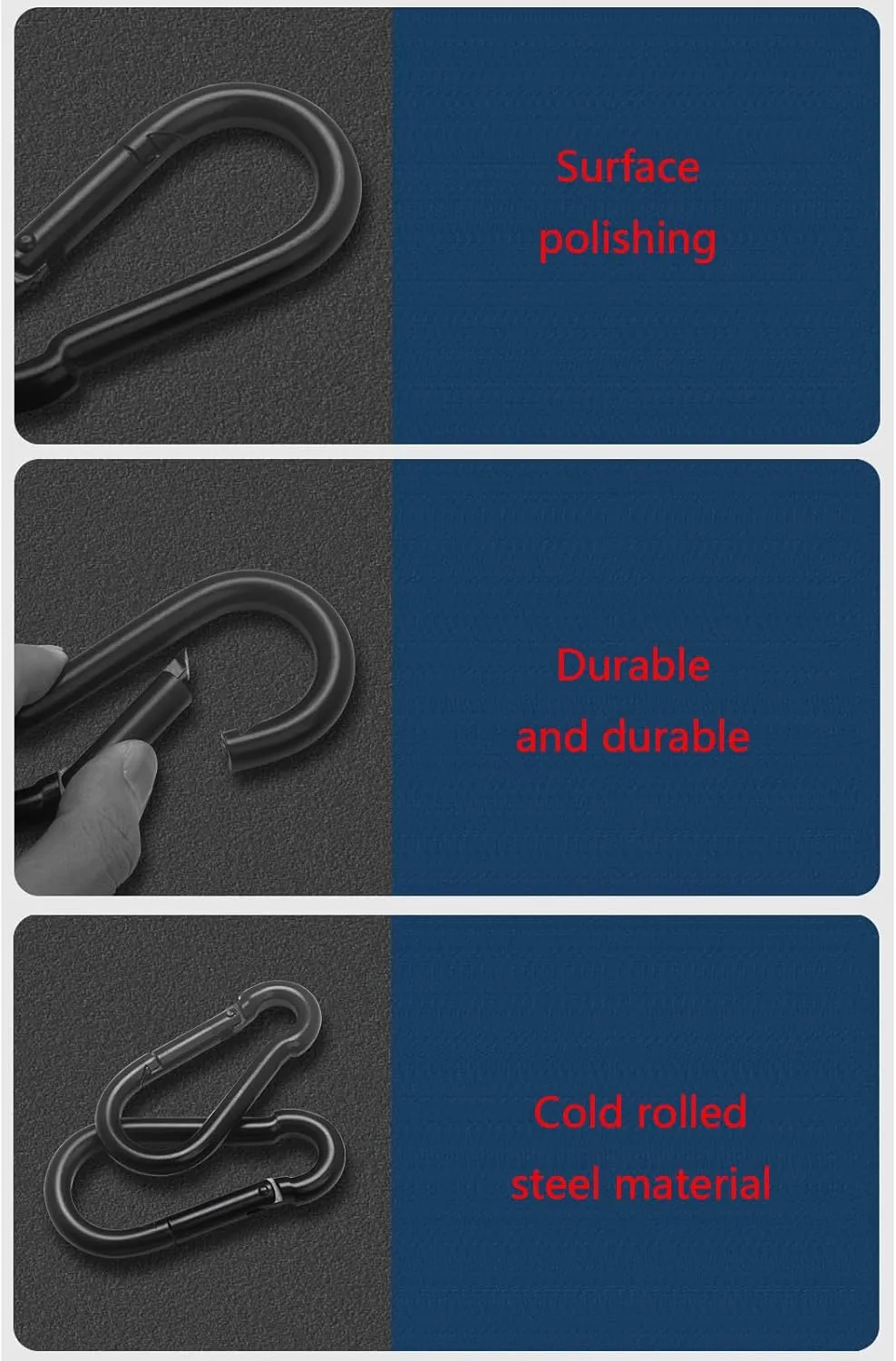 5 Pcs Cold Rolled Steels Spring Hook Outdoor Camping Climbing Carabiner Heavy Duty Rope Connector Easily to Use