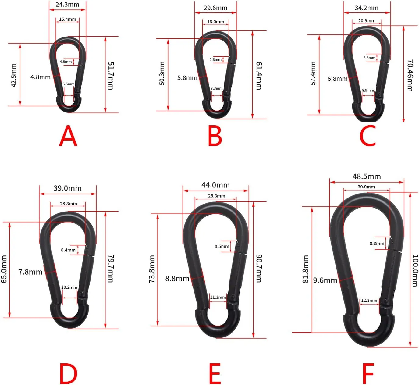 5 Pcs Cold Rolled Steels Spring Hook Outdoor Camping Climbing Carabiner Heavy Duty Rope Connector Easily to Use
