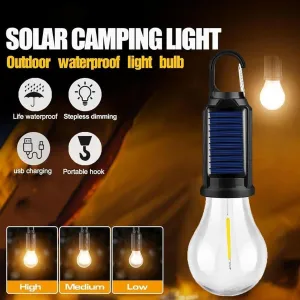 5 Pcs Solar Rechargeable Hooked Camping Light & 5 Lights Waterproof LED Camping Lantern with 3 Modes USB/Solar Charging for Hiking, Fishing & Emergency Use (Indoor/Outdoor) (C, Without Gifts)