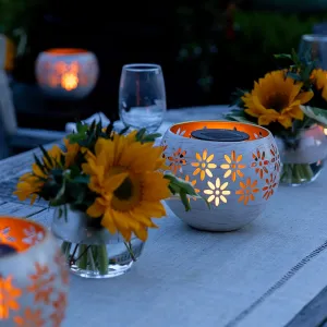 5.4" (2-Pack) Outdoor Waterproof Solar Lanterns - Metal Porch Lights with Flickering Flame for Tabletop, Patio, Garden & Landscape Décor (White)