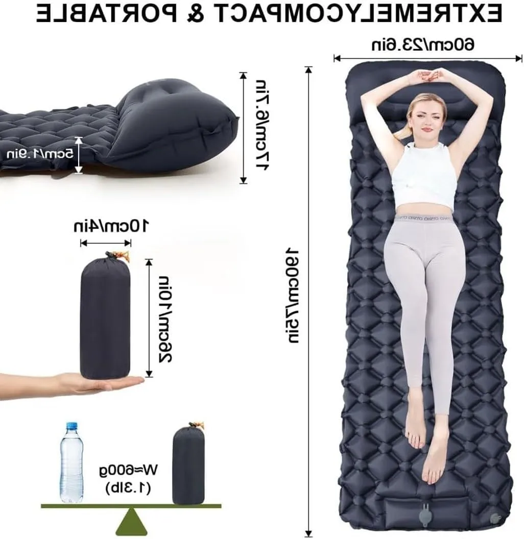 5cm Ultralight Camping Mattress, Waterproof Inflatable Sleeping Pad, Anti-Slip Portable Foldable Mattress, Foot Inflatable Mattress,Suitable for Camping, Traveling (Brown)