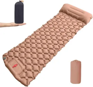 5cm Ultralight Camping Mattress, Waterproof Inflatable Sleeping Pad, Anti-Slip Portable Foldable Mattress, Foot Inflatable Mattress,Suitable for Camping, Traveling (Brown)