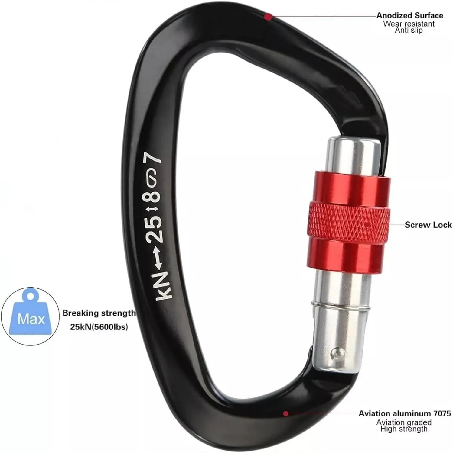 5Pcs D-Shape 25KN Auto Locking Carabiner Clip Hook Rock Safety Lock