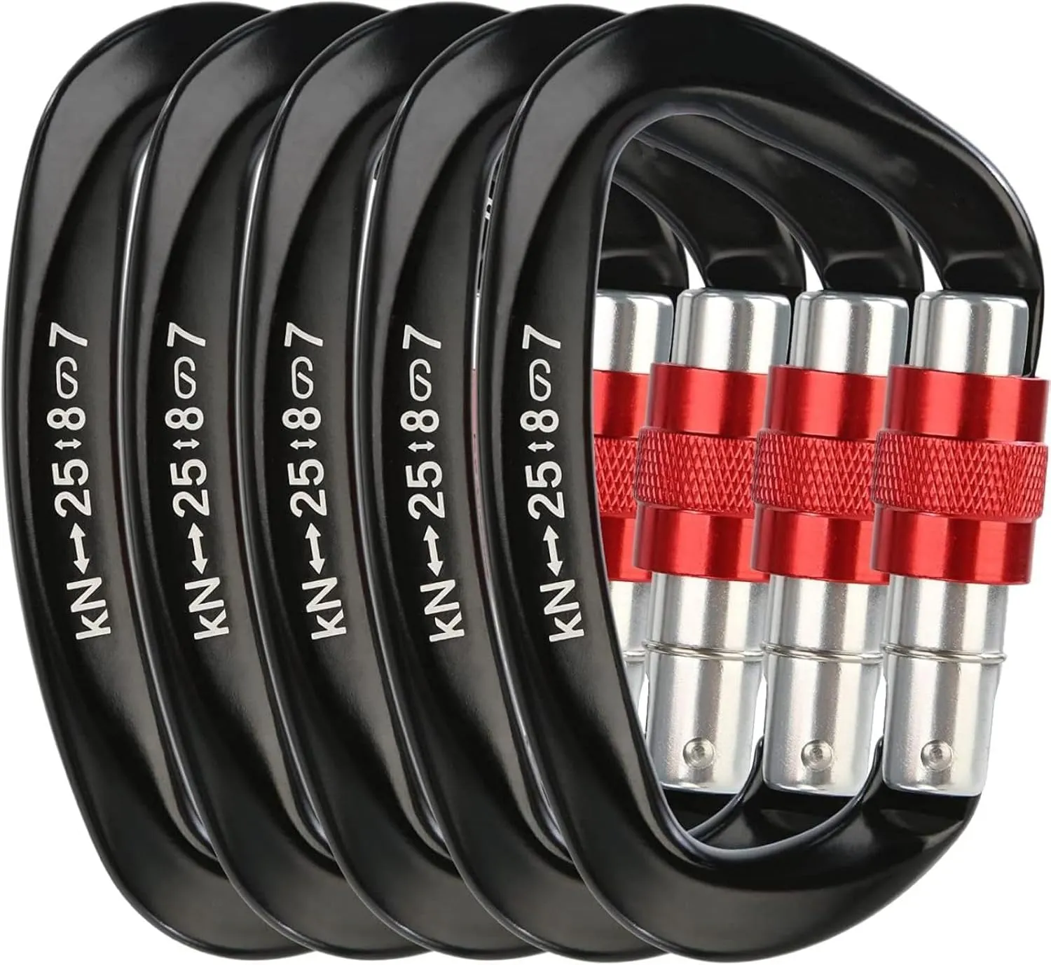 5Pcs D-Shape 25KN Auto Locking Carabiner Clip Hook Rock Safety Lock