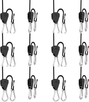 6 Pairs 1/8 inch Adjustable Heavy Duty Rope Hanger - Reinforced Metal Internal Gears Ratchets foe Growing Light Fixtures, Loose-Proof Design, 8-ft Long & 150lbs Weight Capacity