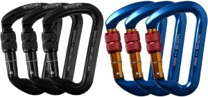 6 PCS 30kn Climbing Carabiner screwgate Locking Carabiner, Black & Blue