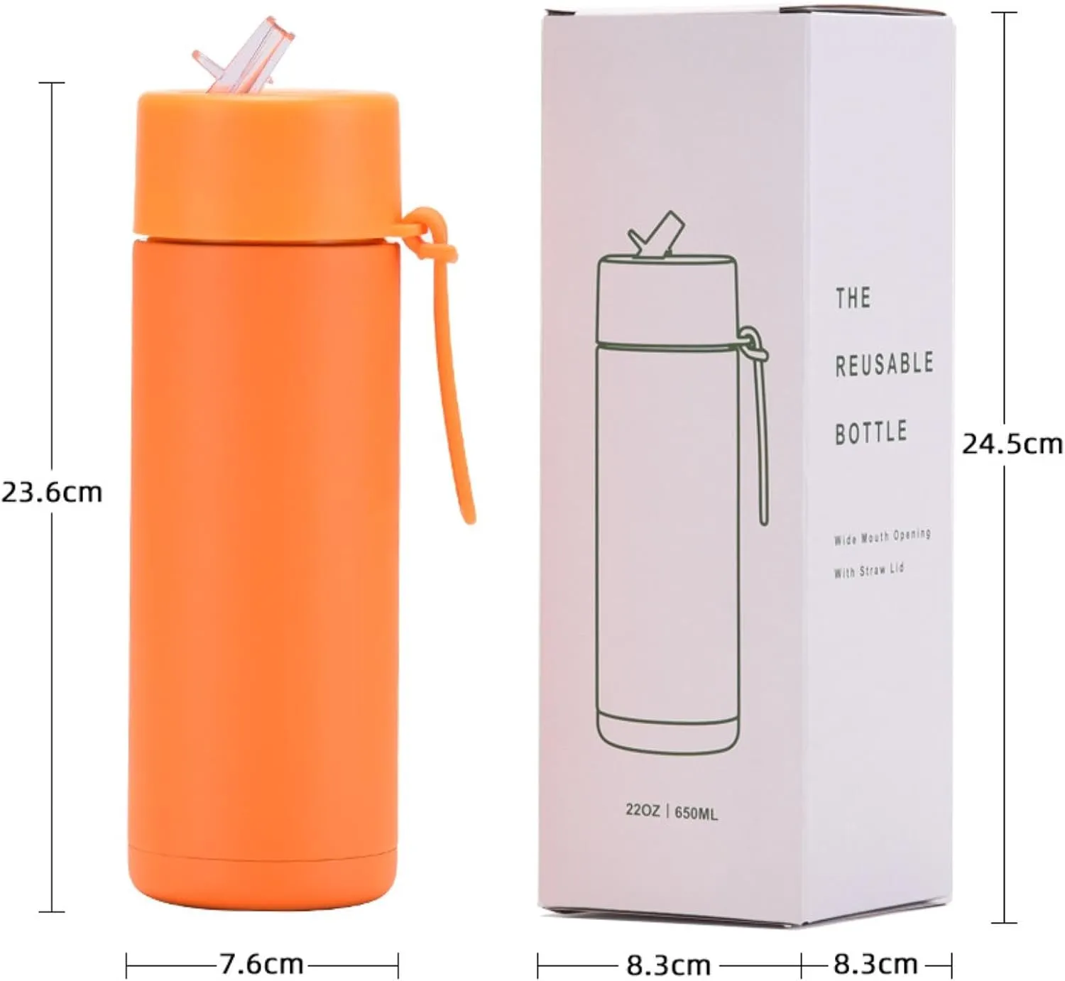 650ml/22oz Portable Silicone Handle Sports Kettle American Large Mouth Stainless Steel Insulated Cup-Light green