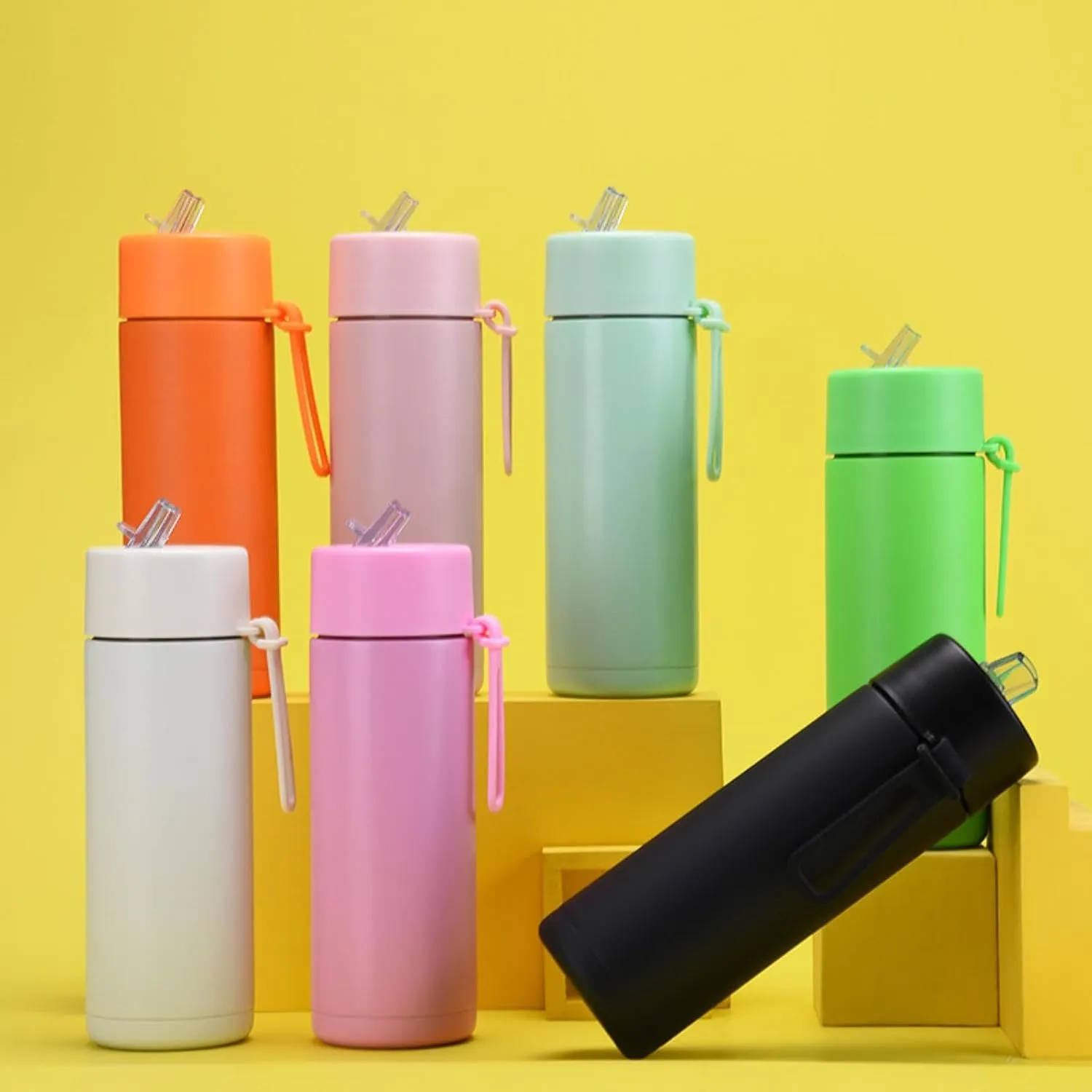 650ml/22oz Portable Silicone Handle Sports Kettle American Large Mouth Stainless Steel Insulated Cup-Light green