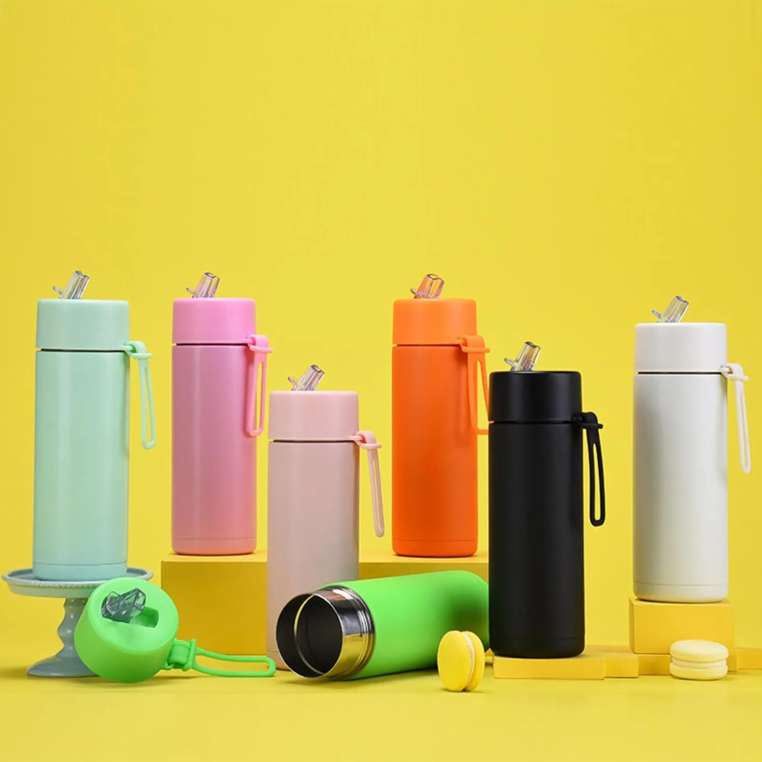 650ml/22oz Portable Silicone Handle Sports Kettle American Large Mouth Stainless Steel Insulated Cup-Light green