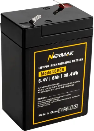 6V 6Ah LiFePO4 Lithium Battery, 2000  Cycles Rechargeable Lithium Iron Phosphate Battery for Emergency Light, Lantern, Kids Ride On Car, Deer Game Feeder and More with BMS (F1 Terminals)