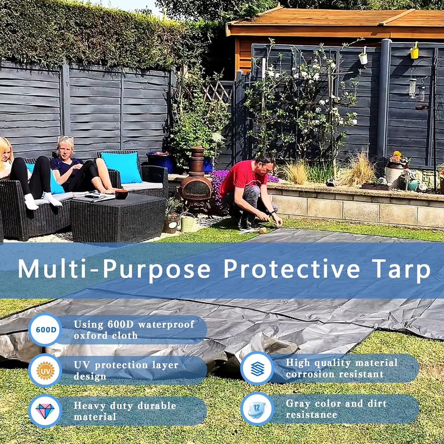7x9.5Ft Waterproof Canvas Tarp Black，Heavy Duty Multipurpose Oxford Tarpaulin Cover for Canopy Tent, Roof, Boats, Pool, Woodpile, Robust, Rip & Tear Proof, 20mil