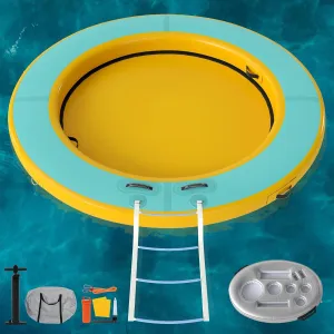 8 FT Round Floating Ring Inflatable Water Hammock with Detachable Ladder Heavy Duty River Pool Floats Lake Raft for Adults Tanning Pool Lounger Float Island Platform for Family and Friends