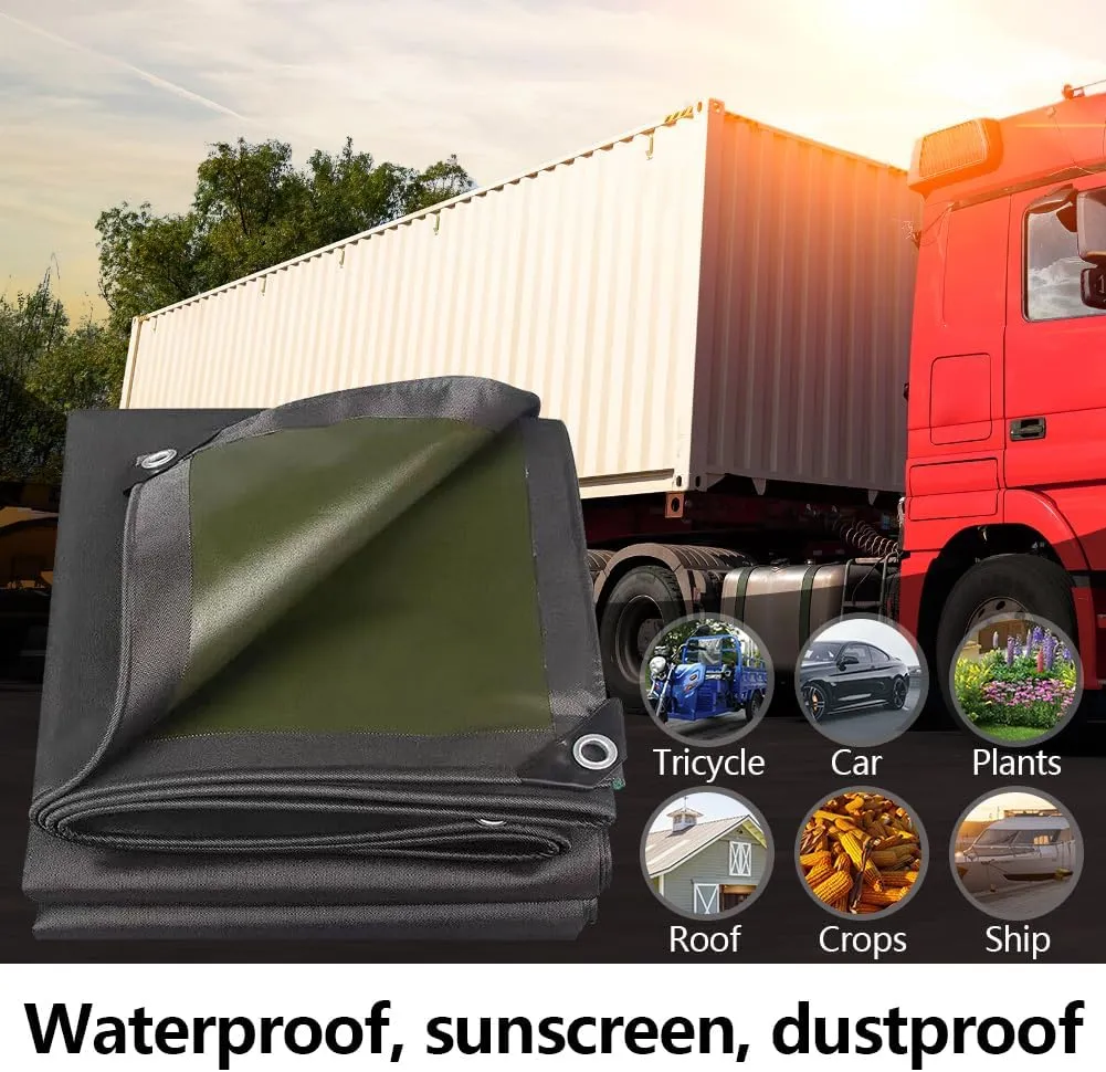8×9.8 Feet Canvas Tarp, 13 oz - Waterproof & Breathable Heavy Duty Tarp with Reinforced Edge Grommets for Camping Tents,Canopy Tents, Roofs, Patios, Camping, Trucks, Yachts