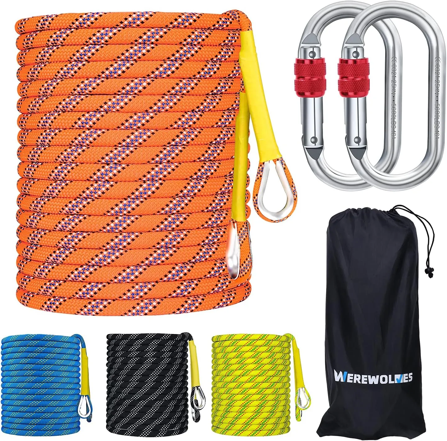 8MM Climbing Rope, 32ft/65ft/98ft/165ft/246ft High Strength Outdoor Safety Static Rock Climbing Rope, Escape Rope, Rappelling Rope, Fire Rescue Parachute Rope