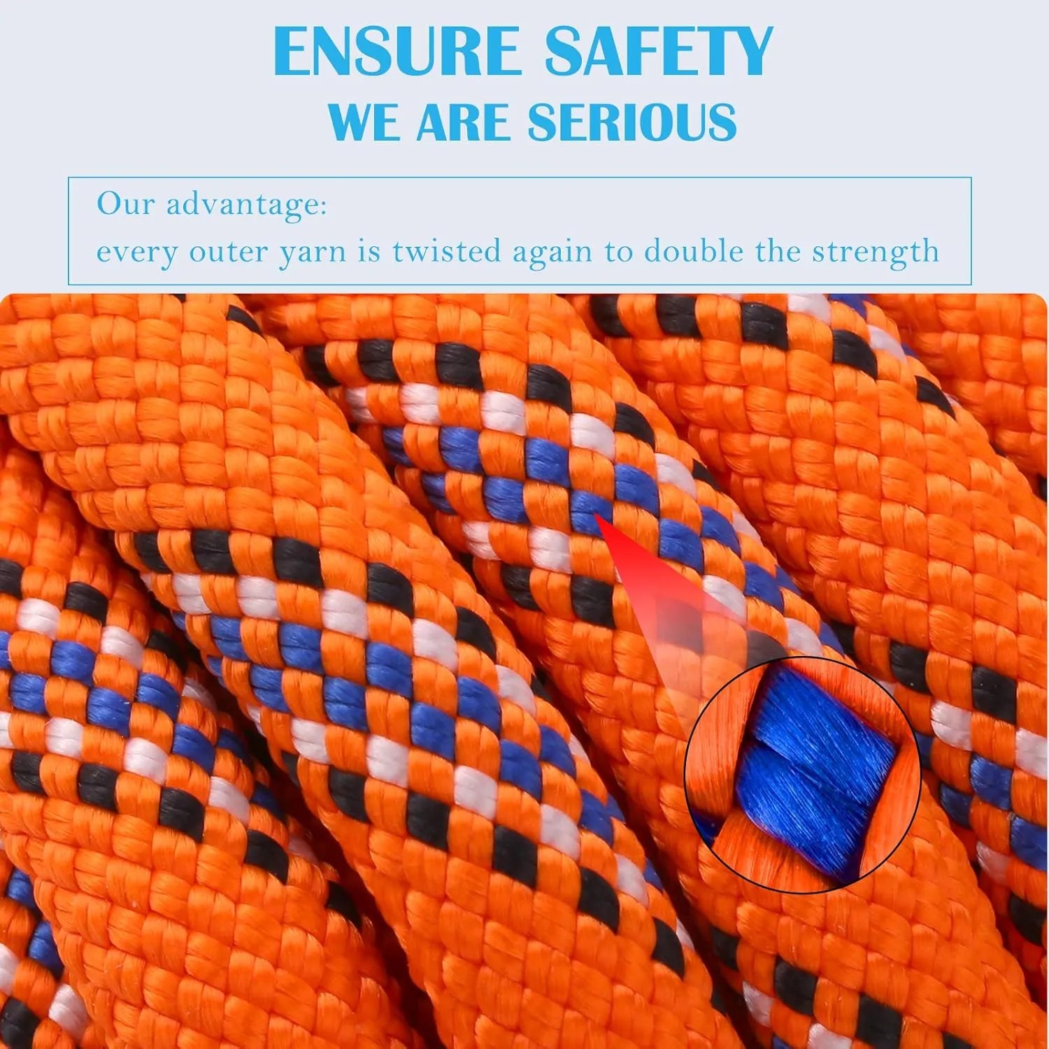 8MM Climbing Rope, 32ft/65ft/98ft/165ft/246ft High Strength Outdoor Safety Static Rock Climbing Rope, Escape Rope, Rappelling Rope, Fire Rescue Parachute Rope