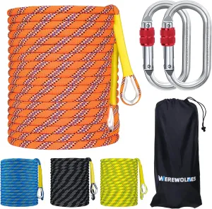8MM Climbing Rope, 32ft/65ft/98ft/165ft/246ft High Strength Outdoor Safety Static Rock Climbing Rope, Escape Rope, Rappelling Rope, Fire Rescue Parachute Rope