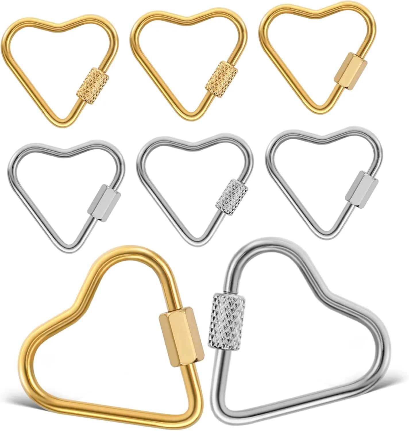 8pcs Heart Shaped Carabiner Lock Keychain Clips Key Holders Lightweight and Portable for Crafting and Accessories