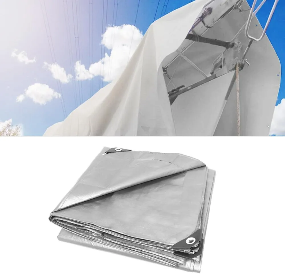 8x10 Ft Tarps Heavy Duty Poly Tarp Cover with Grommets and Tear Resistant, PVC Boat Waterproof Canopy Suitable for Roofing, Patio, Camping, Truck, Yacht, Protective Cover