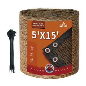 90% Garden Shade Cloth,5' x 15' Heavy Duty Mesh Tarp with Grommets, Garden Privacy Fence Screen, Shade Canopy for Patio, Outdoor Sun Shades for Backyard, Mocha/Black