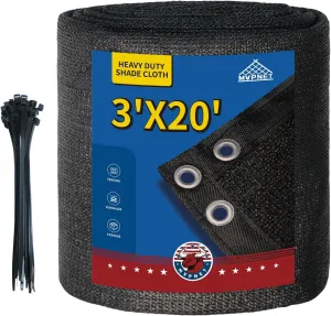 90% Heavy Duty Mesh Tarp with Grommets, 3' x 20' Shade Canopy for Patio, Garden Privacy Fence Screen, Outdoor Sun Shades for Backyard, Black