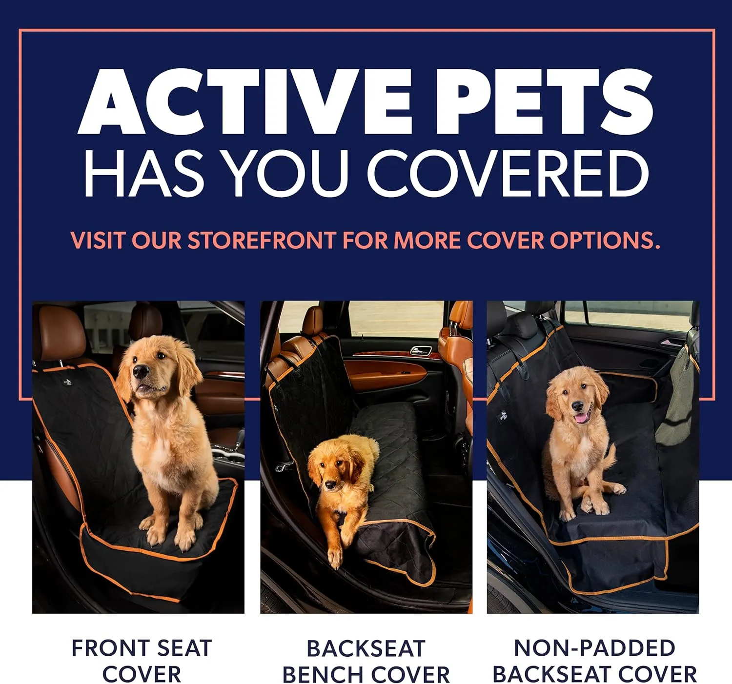 Active Pets Dog Car Seat Cover for Back Seat - Waterproof Pet Back Seat Cover for Trucks, Sedans & SUVs - Use with Chom Chom Roller Pet Hair Remover. Orange XL