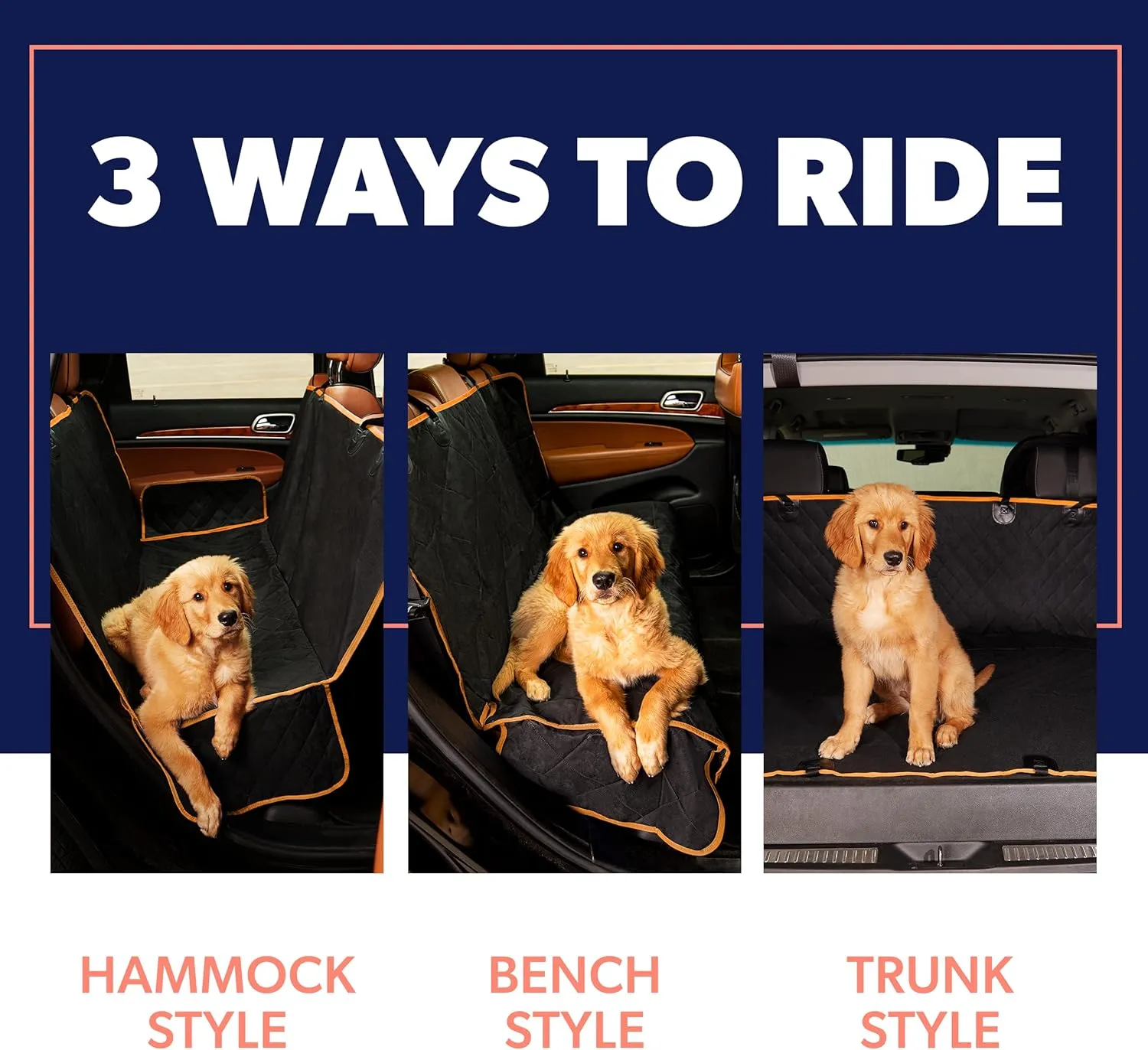 Active Pets Dog Car Seat Cover for Back Seat - Waterproof Pet Back Seat Cover for Trucks, Sedans & SUVs - Use with Chom Chom Roller Pet Hair Remover. Orange XL