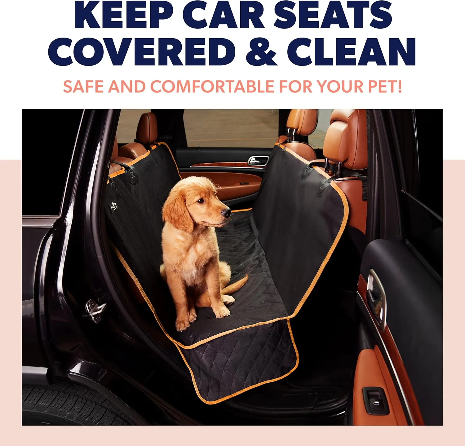 Active Pets Dog Car Seat Cover for Back Seat - Waterproof Pet Back Seat Cover for Trucks, Sedans & SUVs - Use with Chom Chom Roller Pet Hair Remover. Orange XL