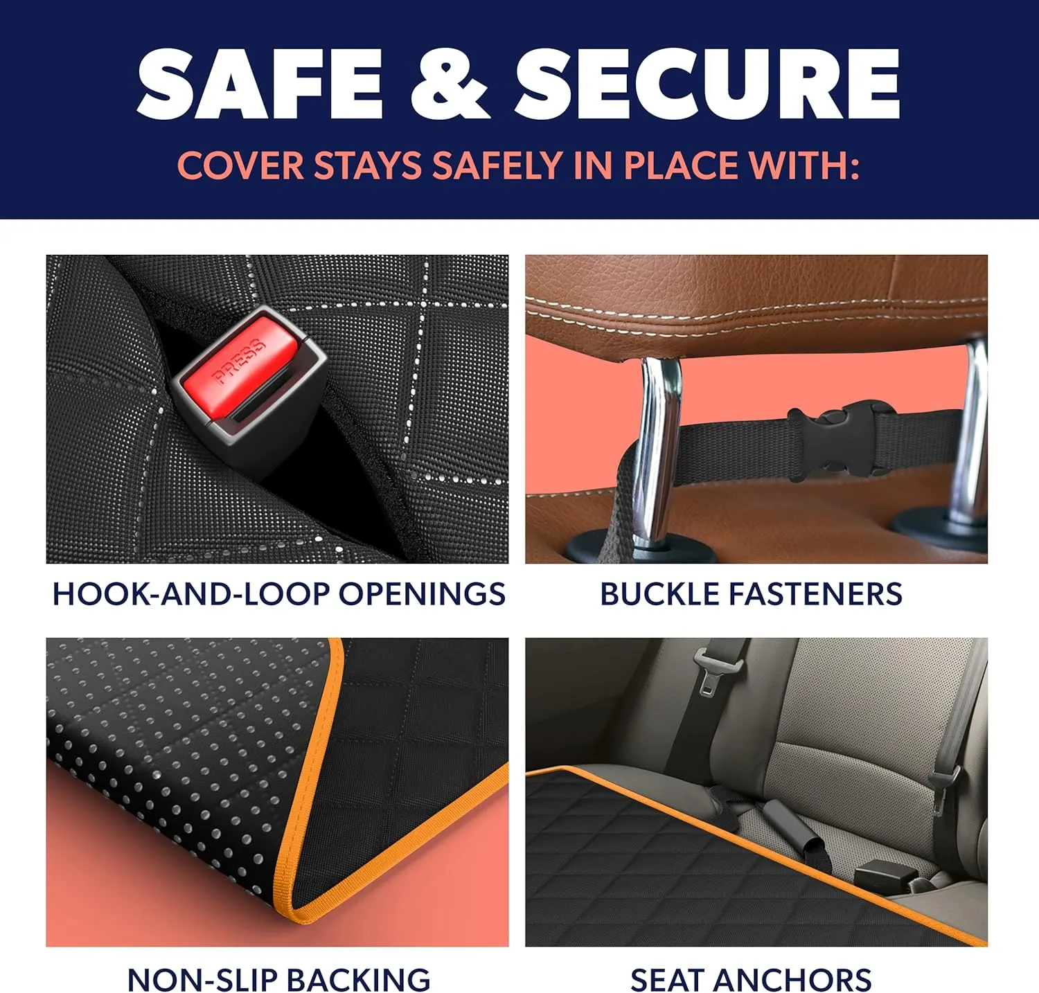Active Pets Dog Car Seat Cover for Back Seat - Waterproof Pet Back Seat Cover for Trucks, Sedans & SUVs - Use with Chom Chom Roller Pet Hair Remover. Orange XL