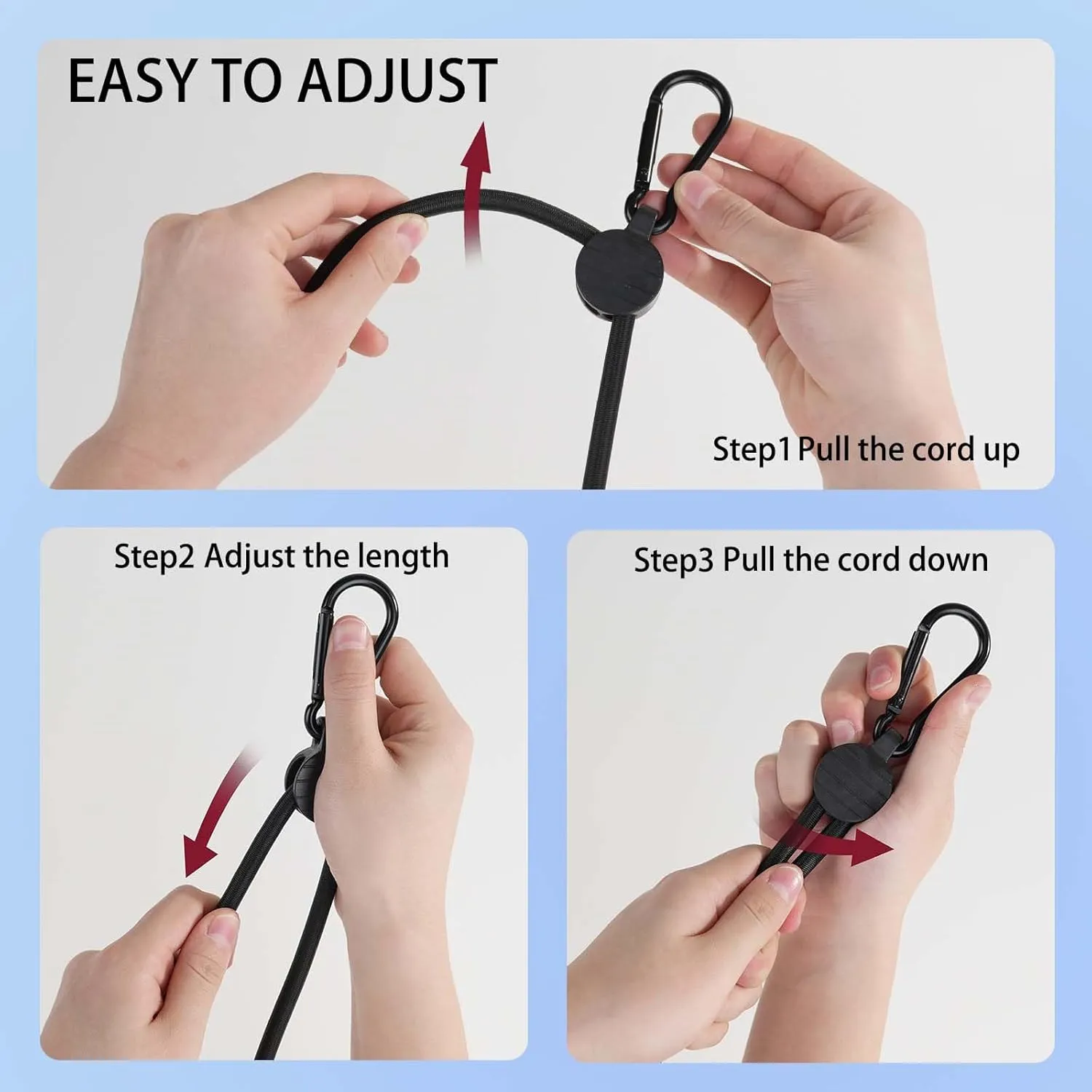 Adjustable Bungee Cords with Hooks, 6 Pack Thick Elastic Straps, Easy to Lengthen and Resecure (7"-48")– Strong, Stretchy Tie Downs with Secure Hooks for Cargo, Camping, Tents, Luggage – All-Weather