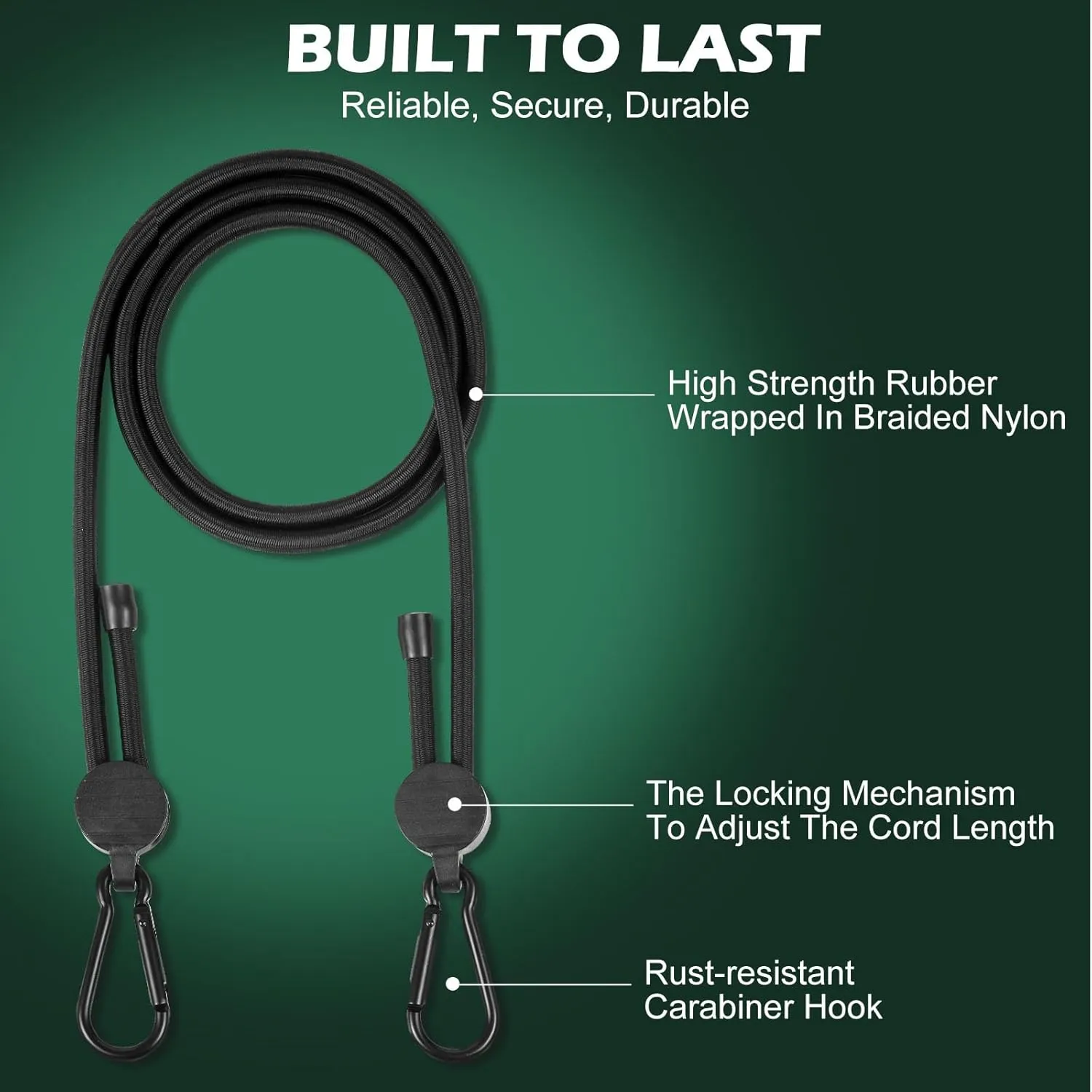 Adjustable Bungee Cords with Hooks, 6 Pack Thick Elastic Straps, Easy to Lengthen and Resecure (7"-48")– Strong, Stretchy Tie Downs with Secure Hooks for Cargo, Camping, Tents, Luggage – All-Weather
