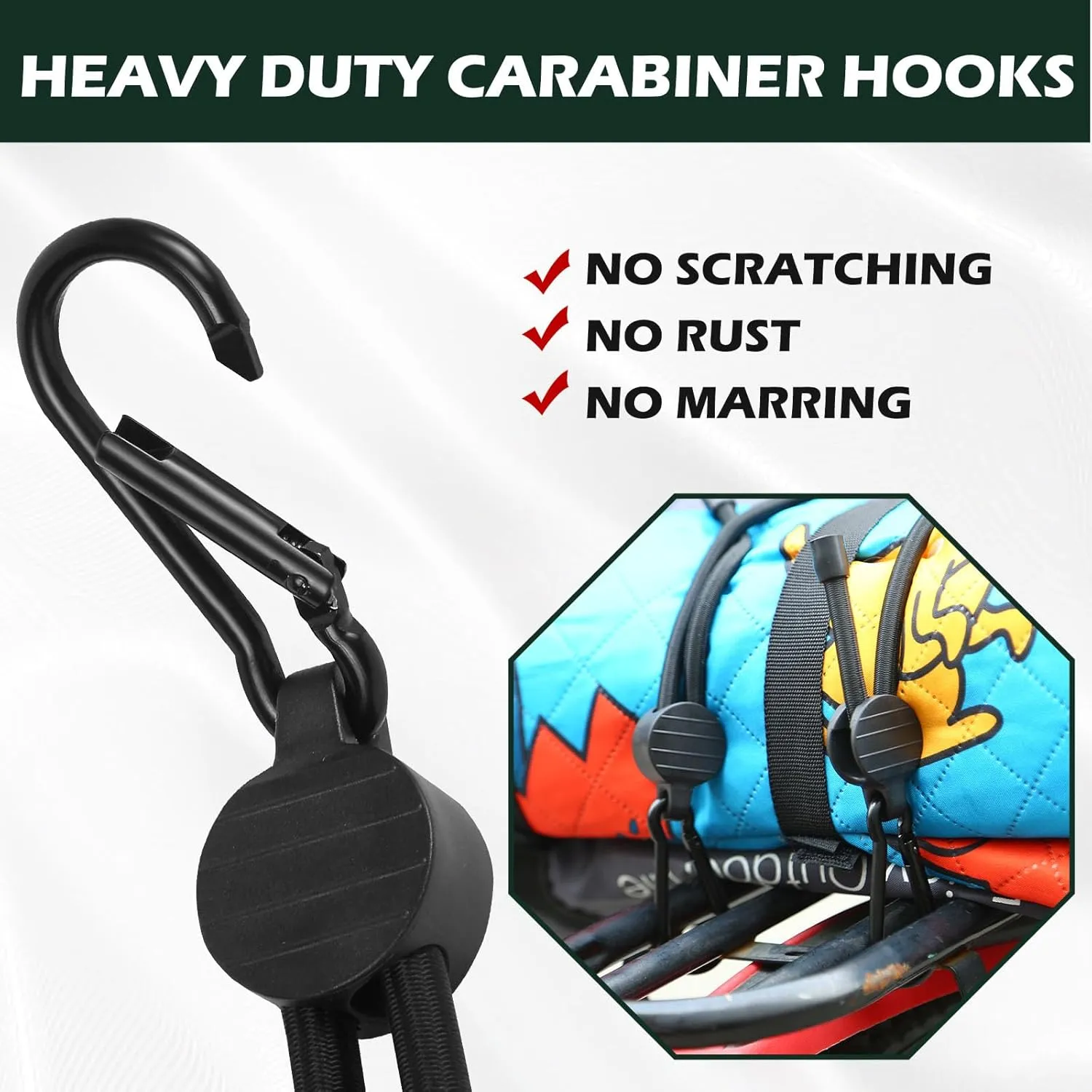 Adjustable Bungee Cords with Hooks, 6 Pack Thick Elastic Straps, Easy to Lengthen and Resecure (7"-48")– Strong, Stretchy Tie Downs with Secure Hooks for Cargo, Camping, Tents, Luggage – All-Weather