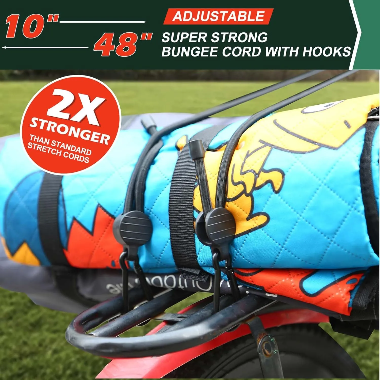 Adjustable Bungee Cords with Hooks, 6 Pack Thick Elastic Straps, Easy to Lengthen and Resecure (7"-48")– Strong, Stretchy Tie Downs with Secure Hooks for Cargo, Camping, Tents, Luggage – All-Weather