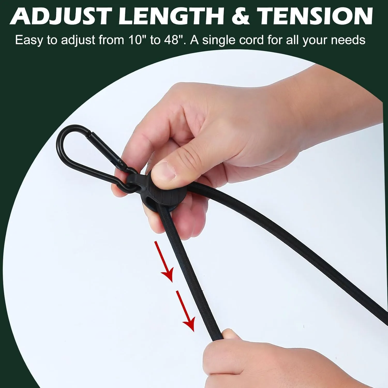 Adjustable Bungee Cords with Hooks, 6 Pack Thick Elastic Straps, Easy to Lengthen and Resecure (7"-48")– Strong, Stretchy Tie Downs with Secure Hooks for Cargo, Camping, Tents, Luggage – All-Weather