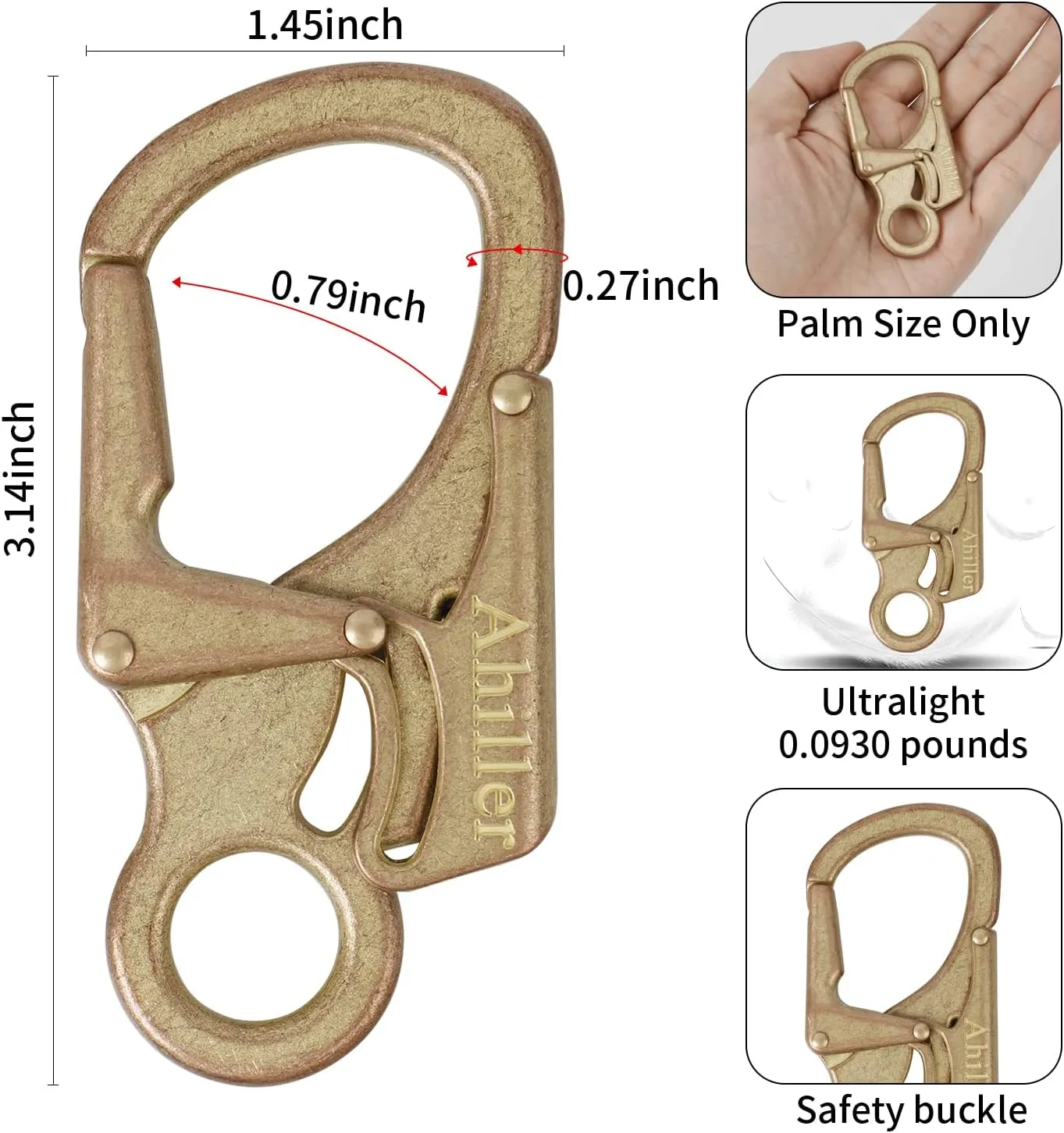 Ahiller Carabiner Clip, Double Anti-Misopening Locking Design, 3" Zinc Alloy Heavy Keychain for Outdoor Camping Hiking, Key Ring Clip