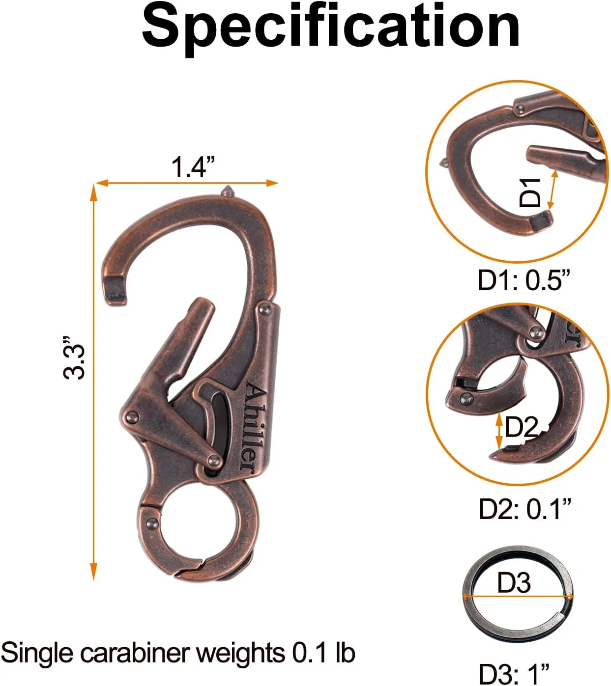 Ahiller Carabiner Keychain Clip, Double Lock Designed - Tungsten Steel Tip, Multifounction Tools for Camping, Hiking, Fishing, Outdoor Survival
