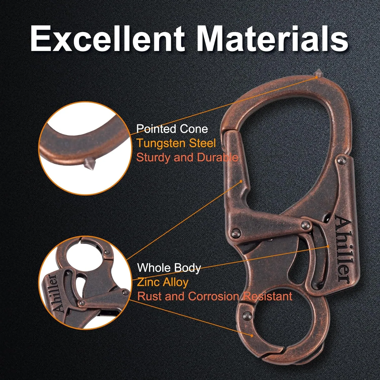 Ahiller Carabiner Keychain Clip, Double Lock Designed - Tungsten Steel Tip, Multifounction Tools for Camping, Hiking, Fishing, Outdoor Survival