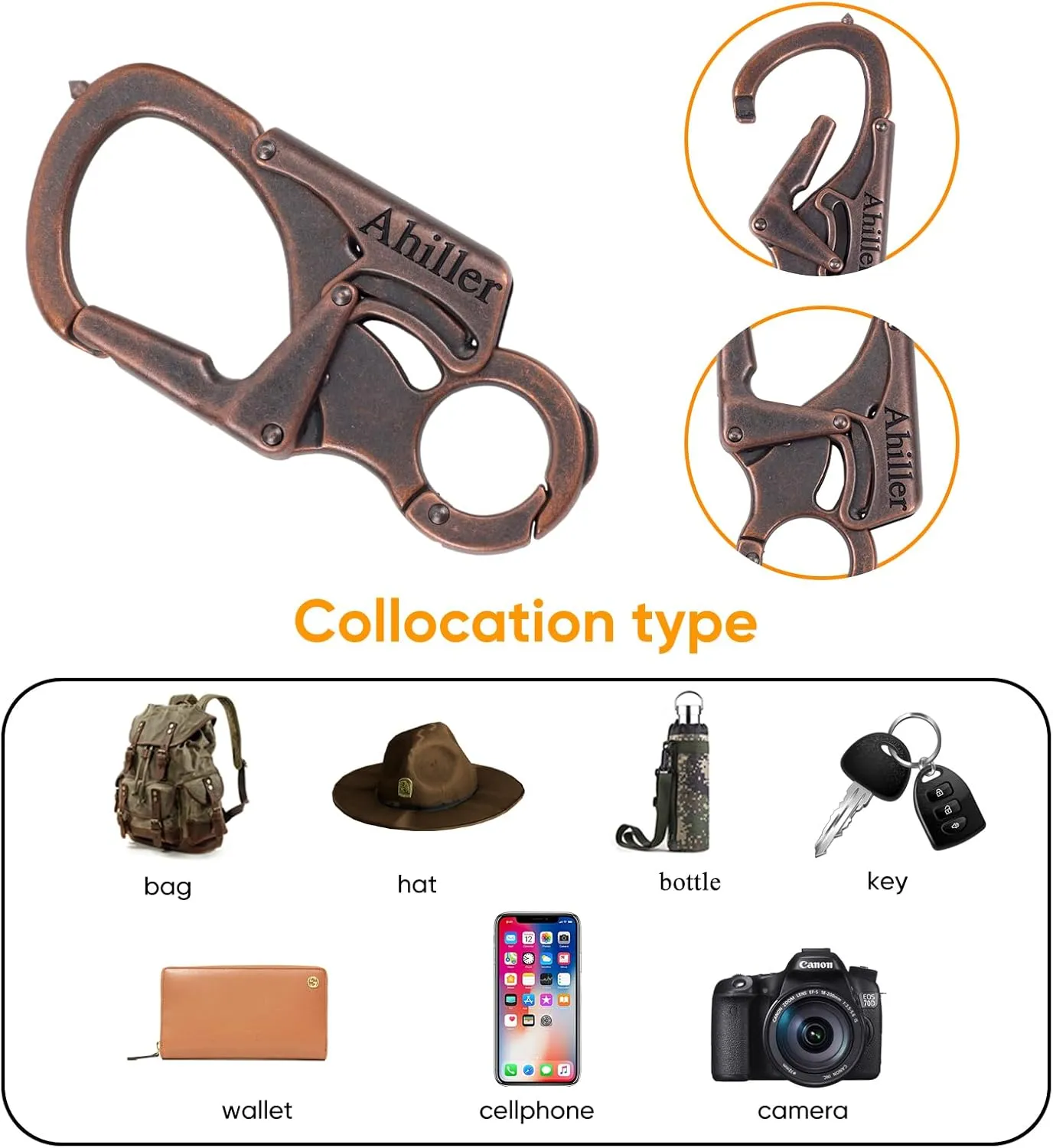 Ahiller Carabiner Keychain Clip, Double Lock Designed - Tungsten Steel Tip, Multifounction Tools for Camping, Hiking, Fishing, Outdoor Survival