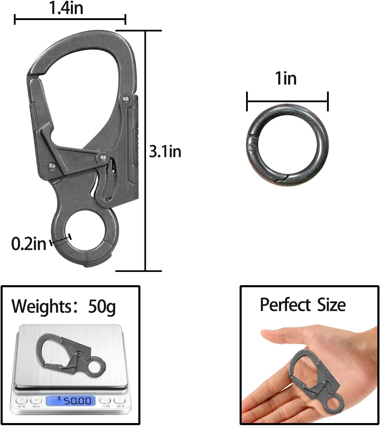 Ahiller Muscular Carabiner Hook，3.1" Alloy Thick Keychain Clip for Man, Outdoor Camping, Hiking Accessories, Key Ring